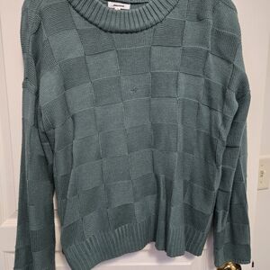 Zara Women's Teal Checkered Knit Sweater